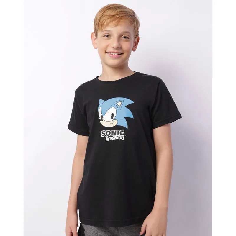 Camiseta Juvenil Sonic Texturizada Manga Curta Preta 14