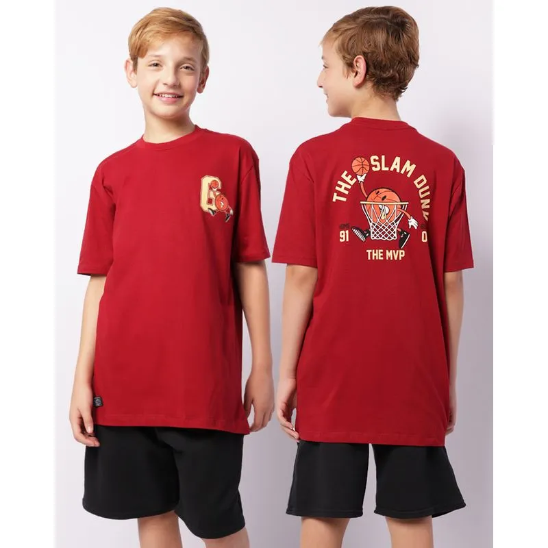 Camiseta Juvenil Oversized Manga Curta Estampada Vermelha 10