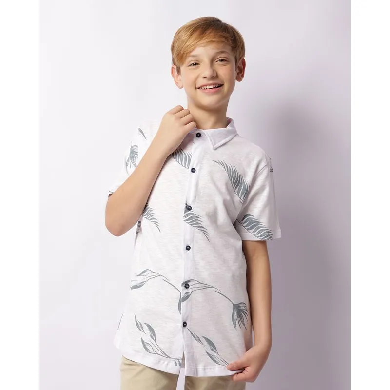 Camisa Juvenil Estampada Tropical Manga Curta Branca 16