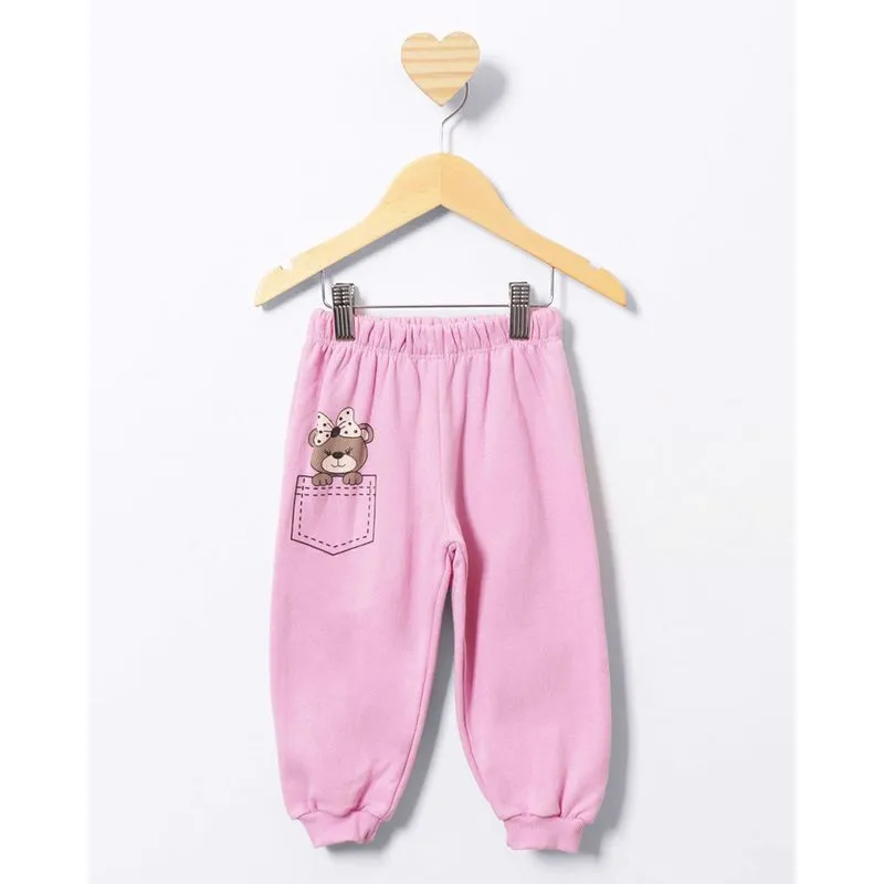 Calça Moletom Bebê Peluciada Jogger Estampa Sortidas Rosa Claro 2
