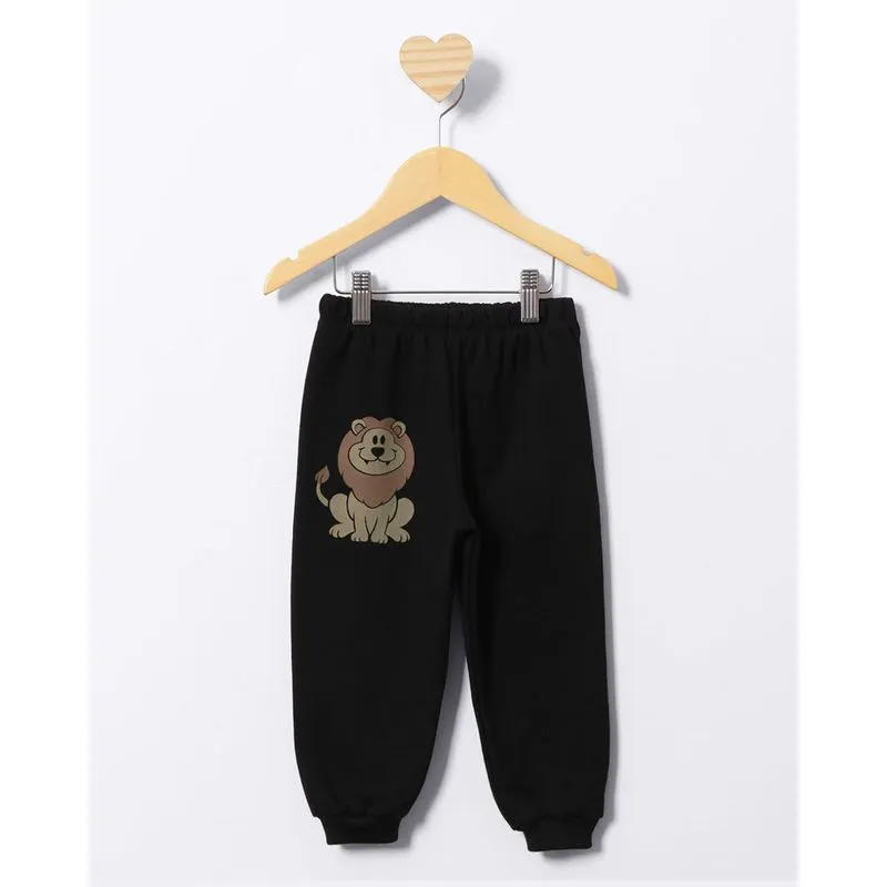 Calça Moletom Bebê Peluciada Jogger Estampa Sortidas Preta 1