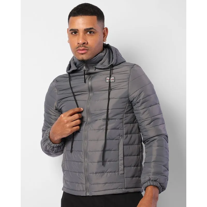 Jaqueta Masculina Puffer Gangster Com Capuz Removível Cinza G