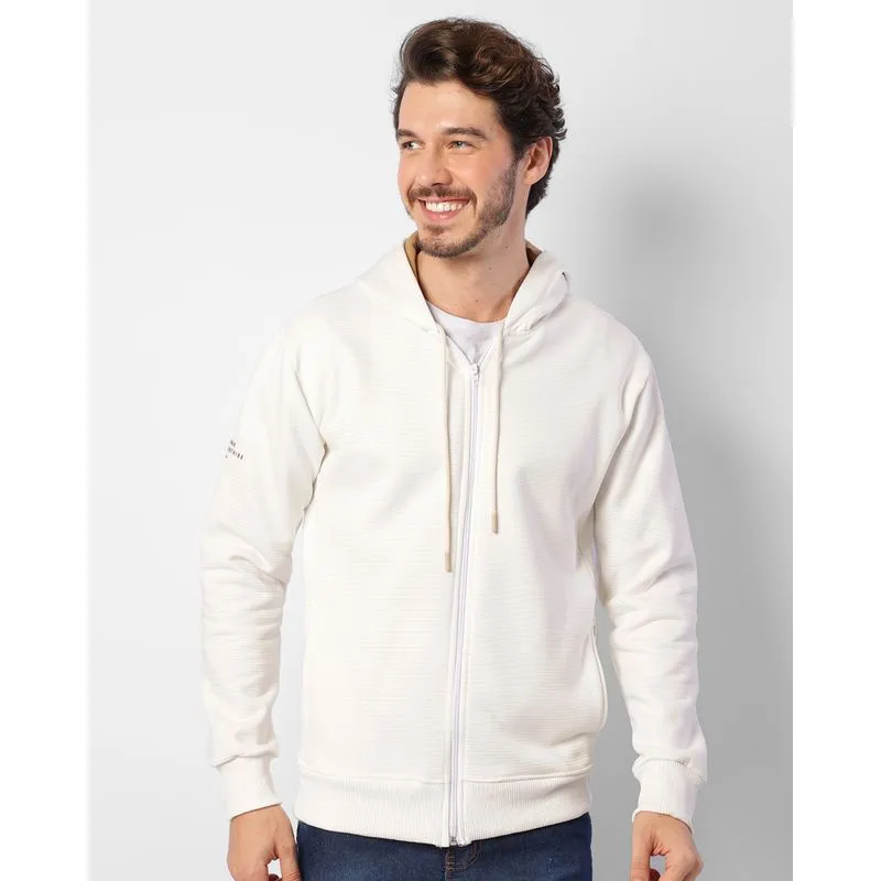 Jaqueta Moletom Masculina Peluciada Capuz Texturizada Branca GG
