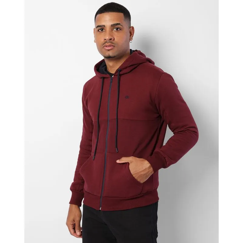 Jaqueta Moletom Masculina Peluciada Com Capuz E Recortes Vinho P