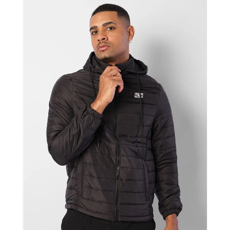 Jaqueta Masculina Puffer Gangster Com Capuz Removível Preta P
