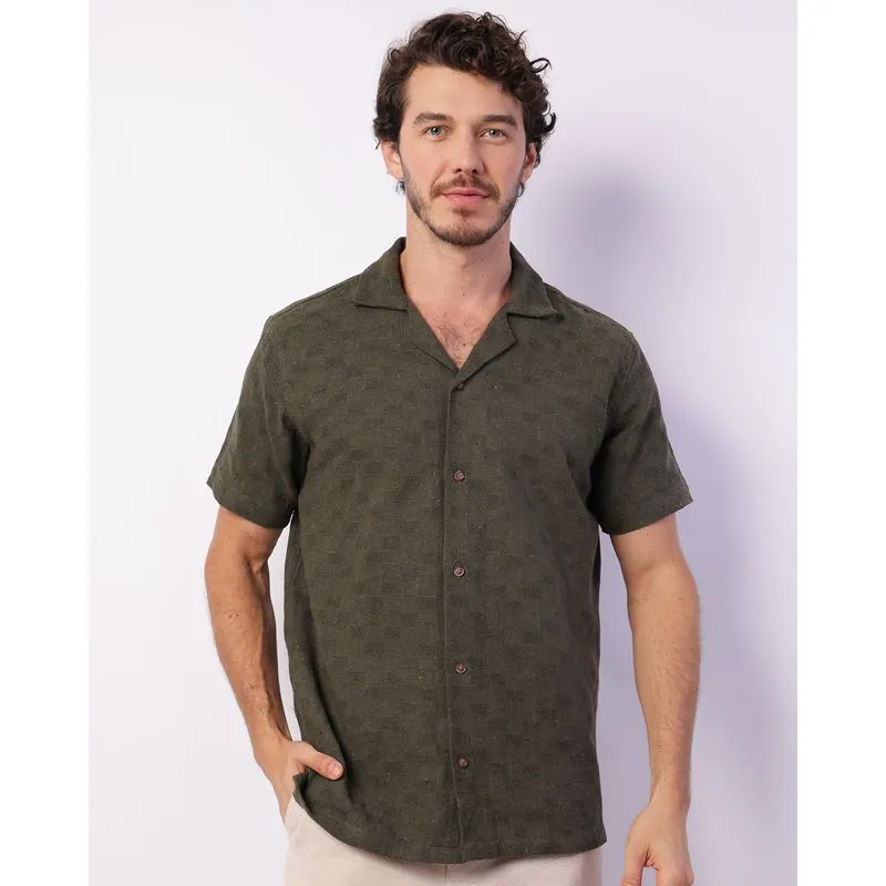 Camisa Masculina Texturizada Manga Curta Verde G