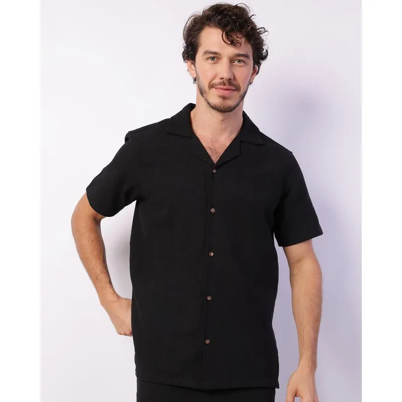 Camisa Masculina Manga Curta Maquinetada Preta M