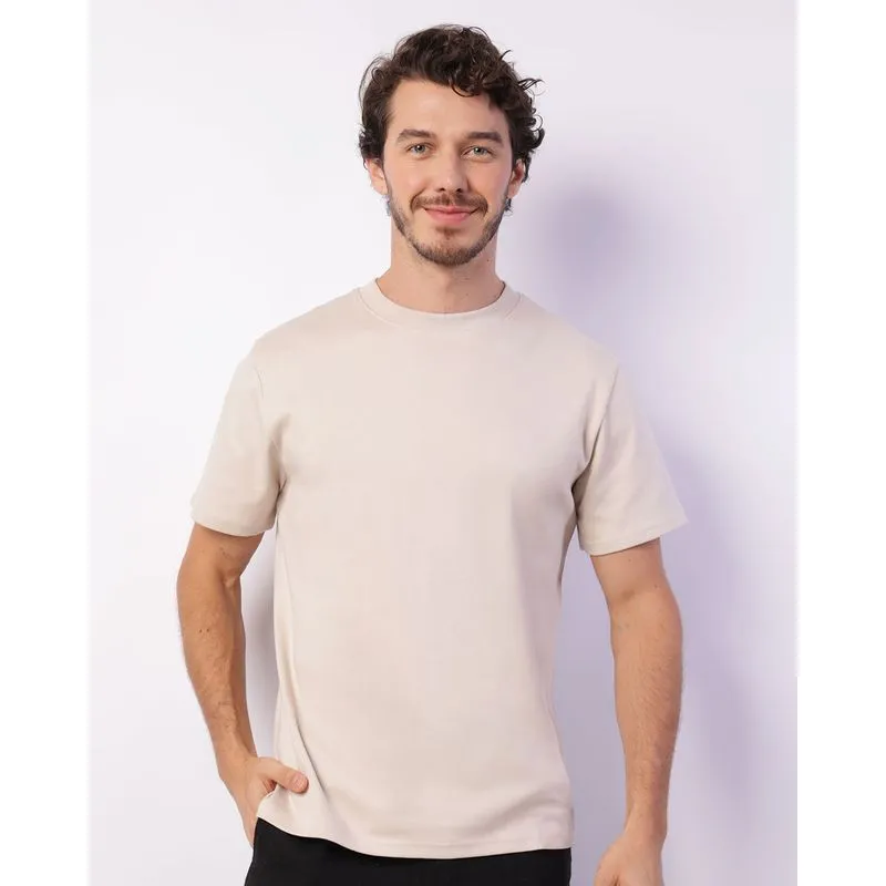 Camiseta Masculina Manga Curta Algodão Premium Bege P