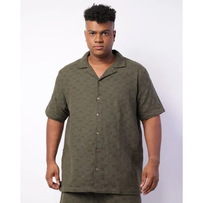 Camisa Plus Size Masculina Manga Curta Texturizada Verde G3