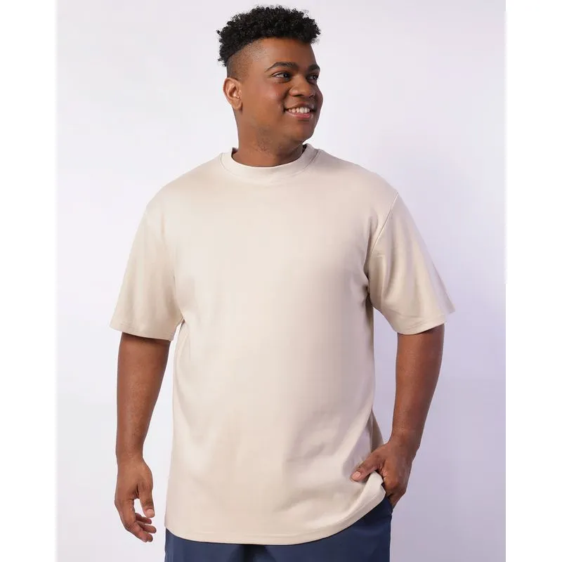 Camiseta Masculina Plus Size Básica Bege G1