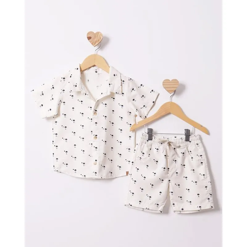 Conjunto Bebê Curto Estampa Tropical Off White 2