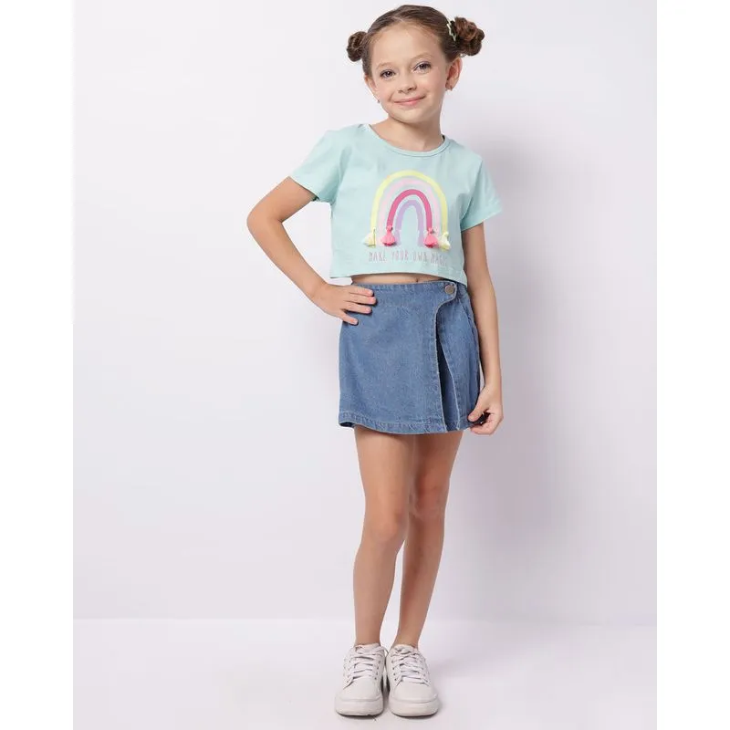 Short Saia Jeans Infantil Com Elástico Azul 4