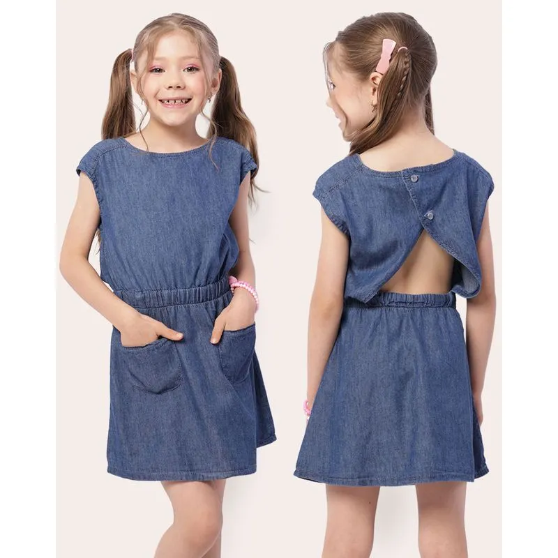 Vestido Infantil Liocel Curto Com Bolsos Azul 4