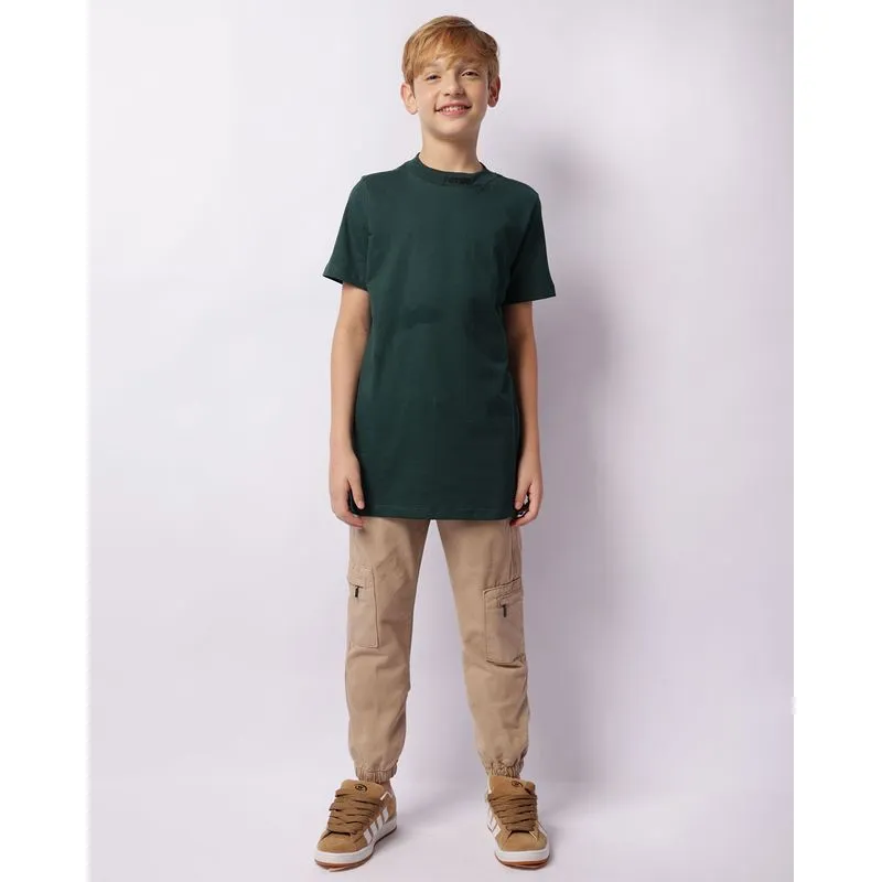 Calça Juvenil Sarja Jogger Com Bolsos Bege 10