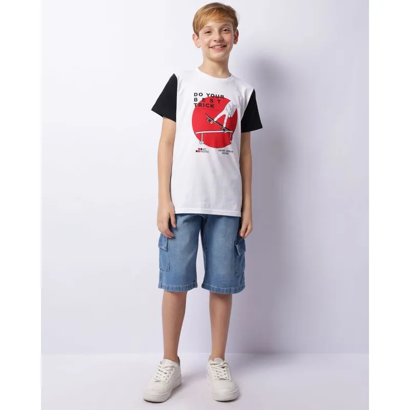 Bermuda Jeans Juvenil Reta Bolso Cargo Com Cordão Azul 14