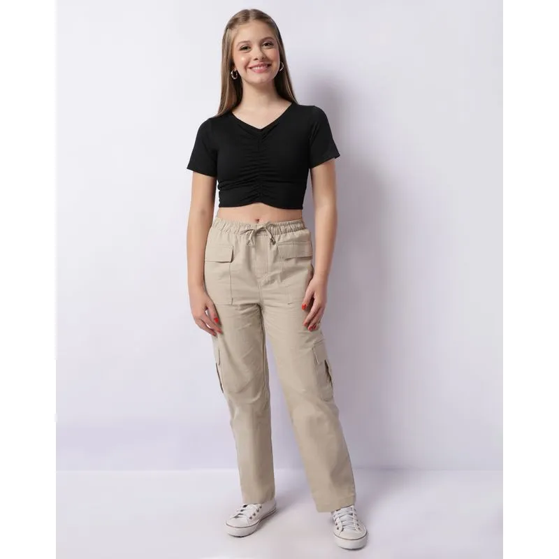 Calça Juvenil Reta Com Bolsos Bege 14