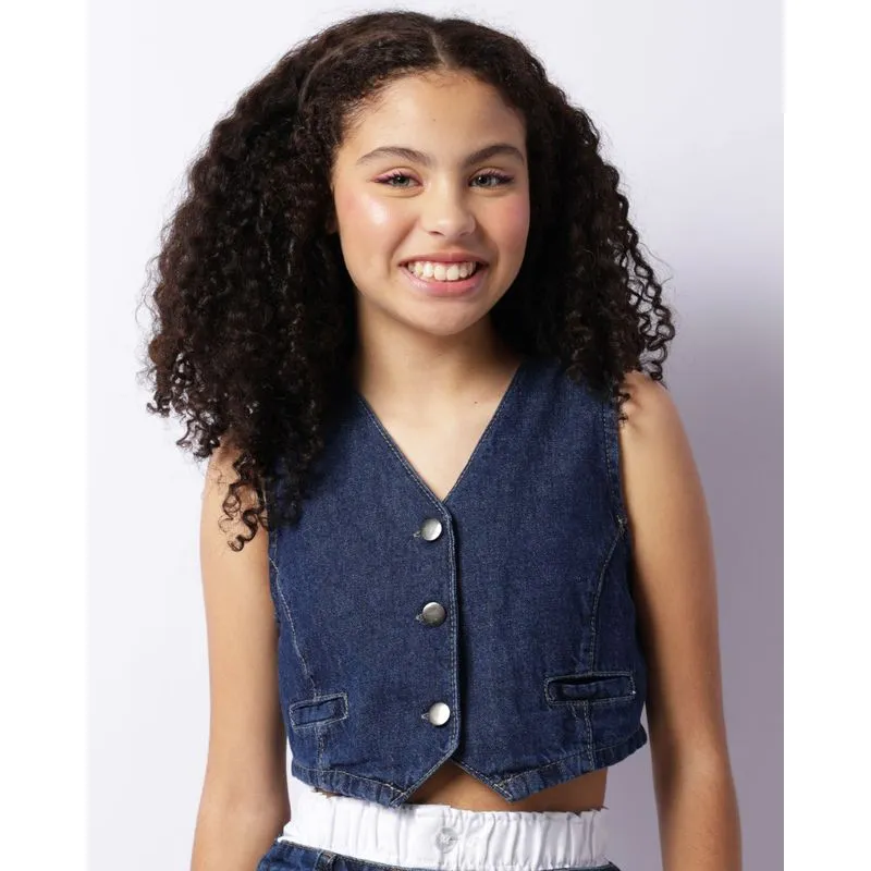 Colete Jeans Juvenil Recorte Com Botões Azul 10