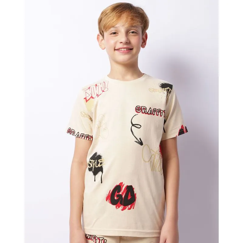 Camiseta Juvenil Manga Curta Estampa Urbana Bege 16