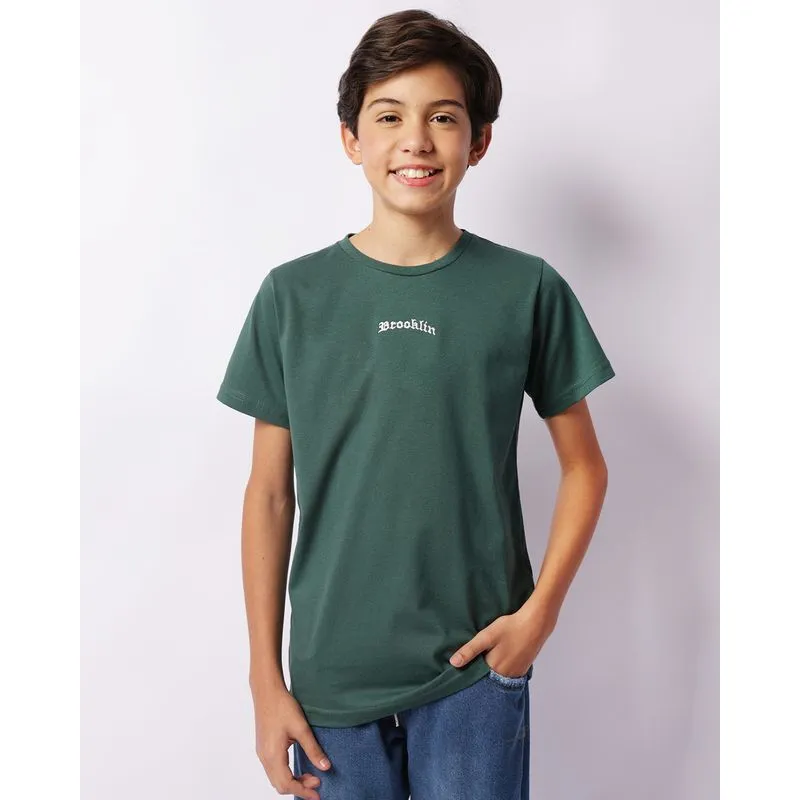 Camiseta Juvenil Manga Curta Bordada Brooklin Verde 14