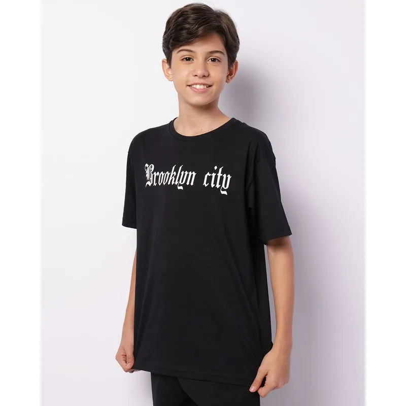 Camiseta Juvenil Estampa Brooklin Manga Curta Preto 10