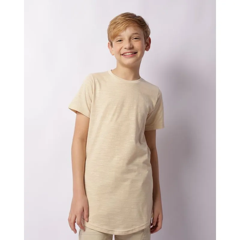 Camiseta Juvenil Flamê Longline Manga Curta Bege 12