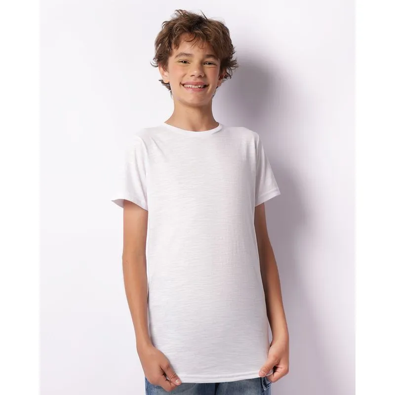 Camiseta Juvenil Manga Curta Longline Flamê Branca 12