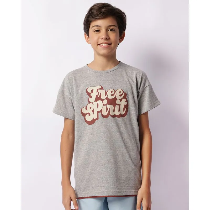 Camiseta Juvenil Manga Curta Estampa Retrô Free Spirit Cinza 16