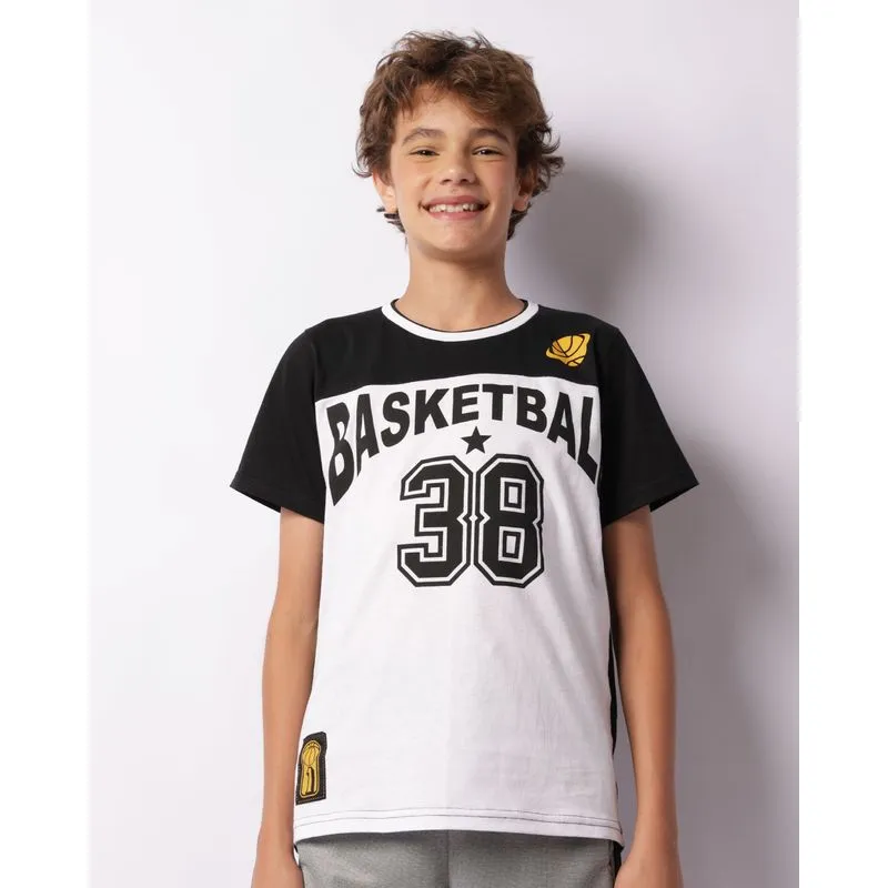 Camiseta Juvenil Estampa Basquete Manga Curta Preto 16