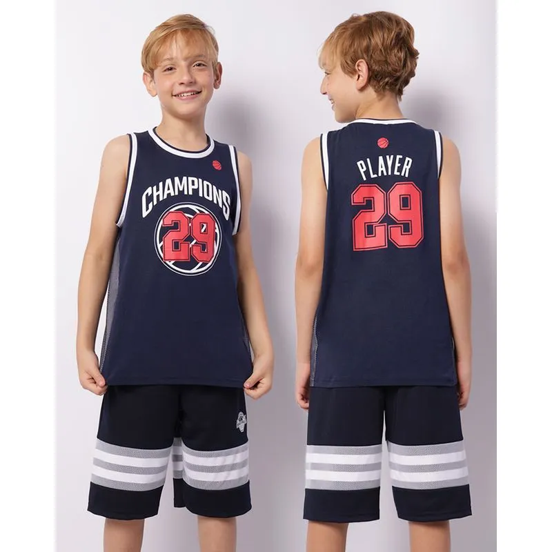 Regata Juvenil Estampa Basquete Com Recorte Marinho 10