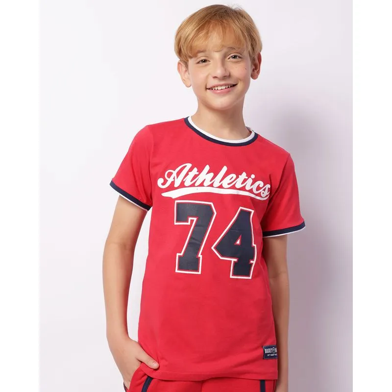 Camiseta Juvenil Estampa Basquete Manga Curta Vermelha 14