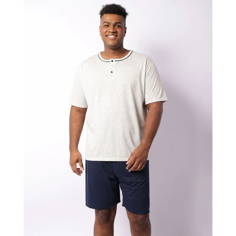 Pijama Plus Size Masculino Curto Com Botão Cinza G2