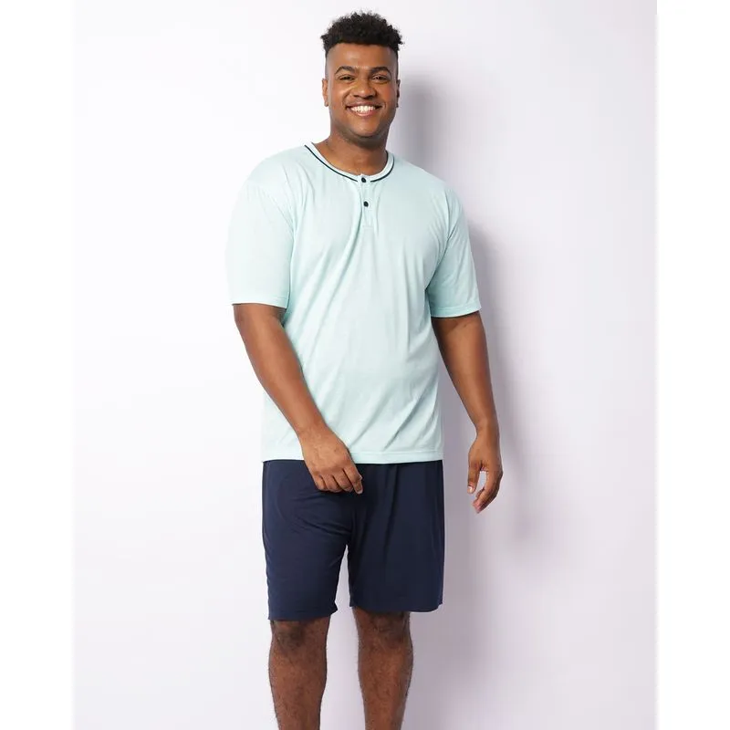 Pijama Plus Size Masculino Curto Com Botão Azul G3