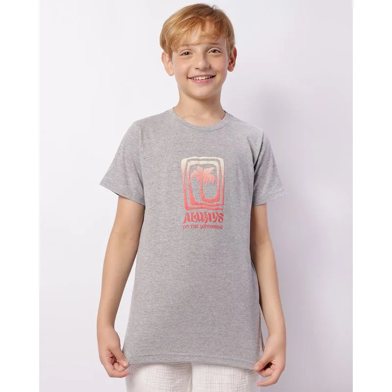 Camiseta Juvenil Estampa Coqueiro Manga Curta Cinza 10