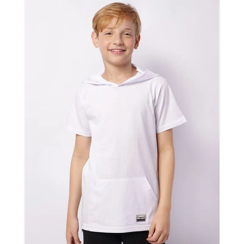 Camiseta Juvenil Manga Curta Capuz Bolso Branca 16