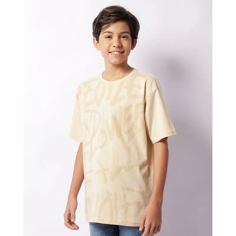 Camiseta Juvenil Manga Curta Estampa Urbana Bege 14