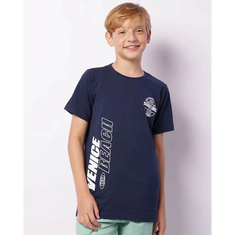Camiseta Juvenil Manga Curta Estampa Tropical Marinho 10