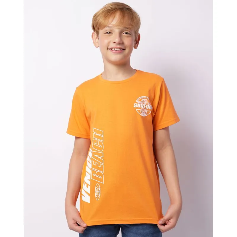 Camiseta Juvenil Manga Curta Estampa Tropical Laranja 14