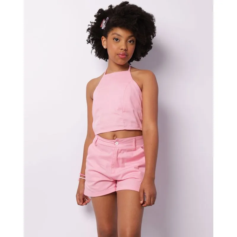 Conjunto Juvenil Liocel Cropped E Short Rosa 16