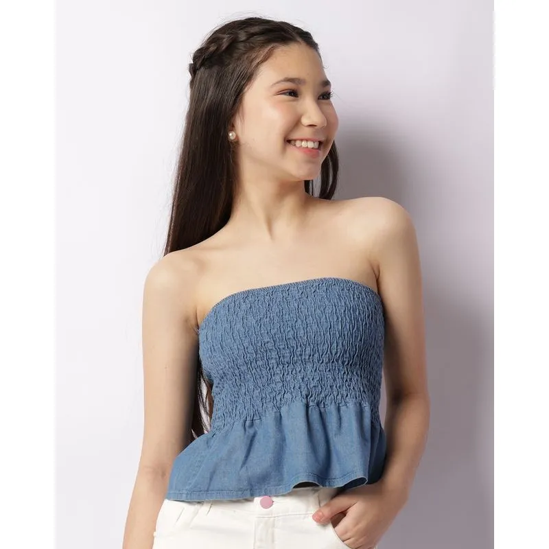Top Jeans Juvenil Tomara Que Caia Lastéx Babado Azul 12