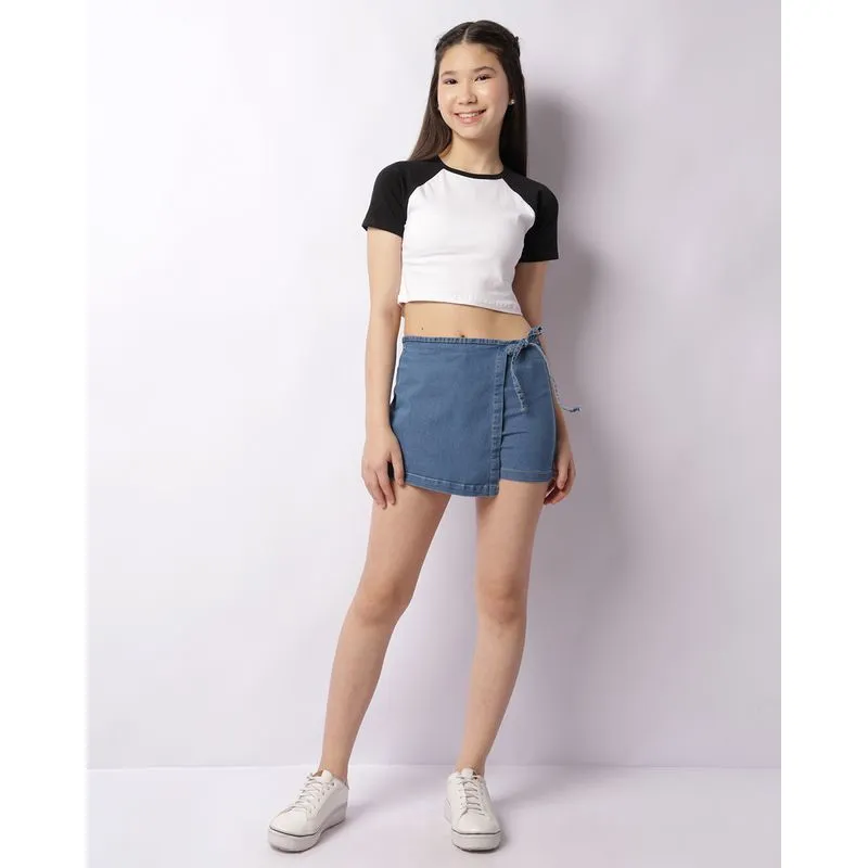 Short Saia Jeans Infantil Curto Transpassado Azul 12