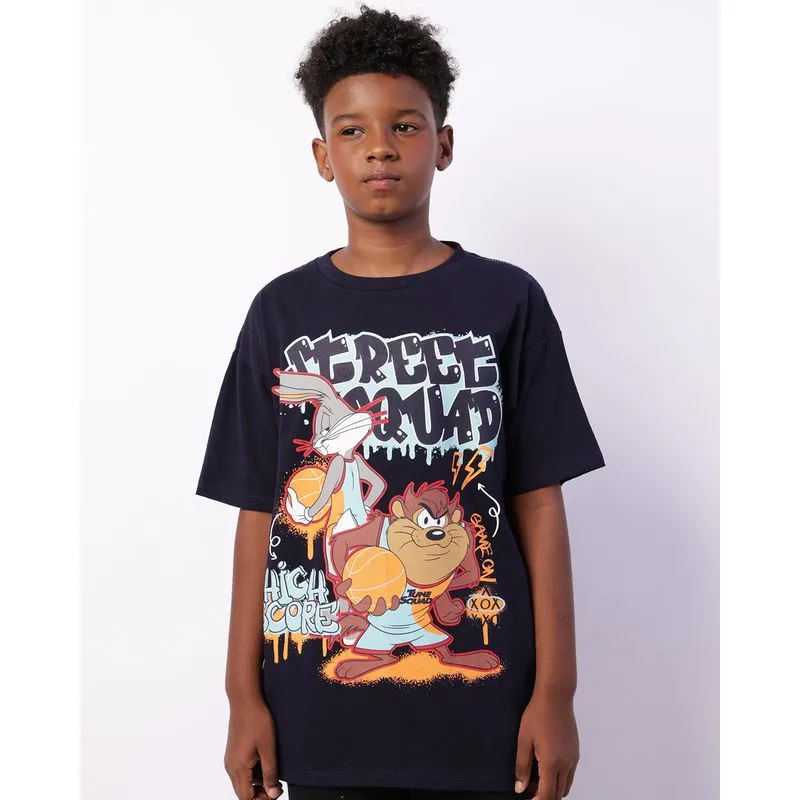 Camiseta Juvenil Manga Curta Looney Tunes Space Jam Marinho 16
