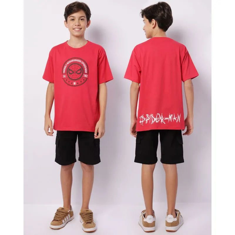Camiseta Juvenil Marvel Homem Aranha Manga Curta Vermelha 16
