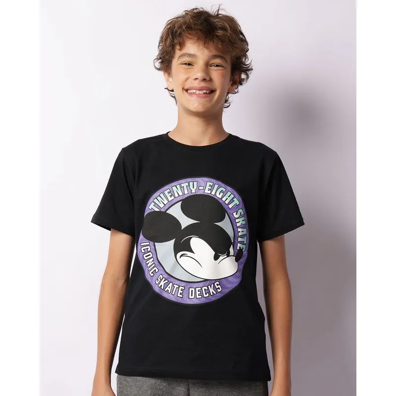 Camiseta Juvenil Disney Mickey Manga Curta Preta 10