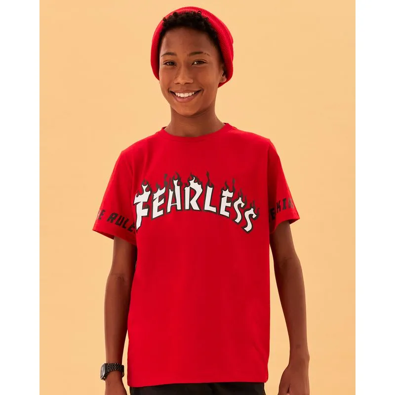 Camiseta Juvenil Manga Curta Estampa Fearless Vermelha 14