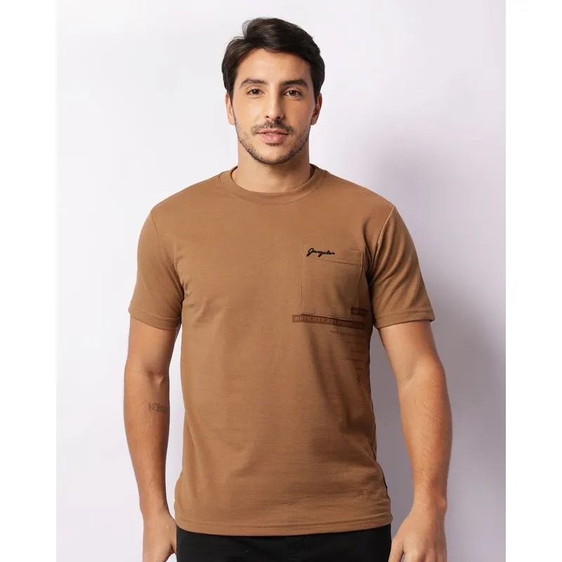 Camiseta Masculina Gangster Manga Curta Texturizada Marrom M