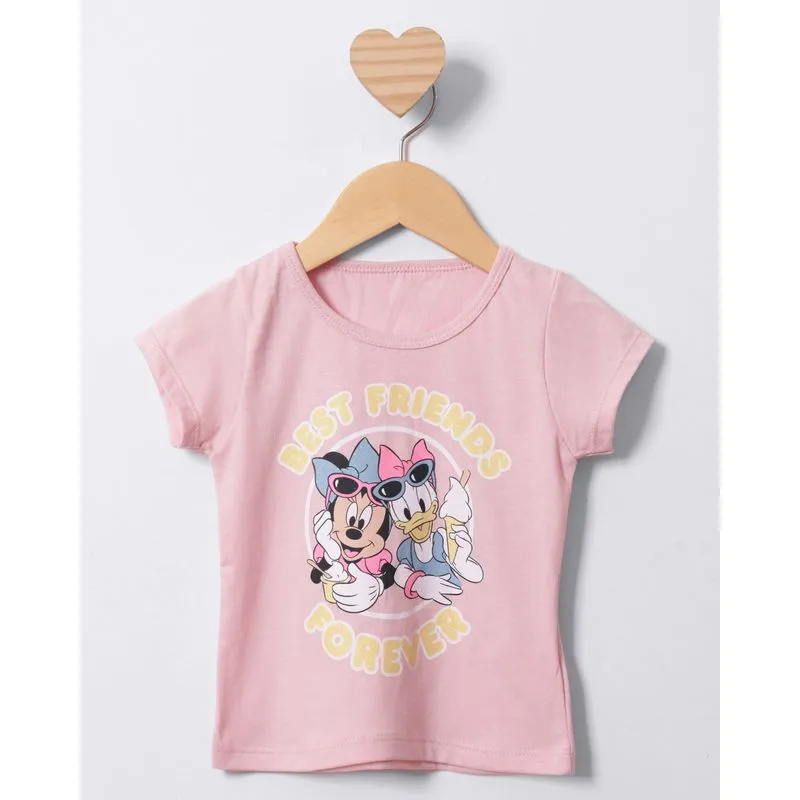 Camiseta Bebê Disney Minnie E Margarida Manga Curta Rosa 1