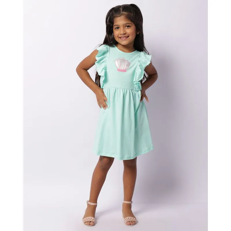 Vestido Infantil Curto Com Glitter Estampa Concha Verde 4