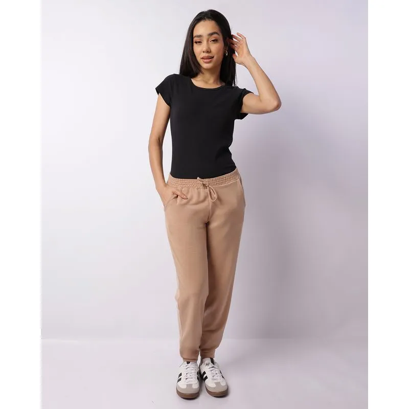 Calça Feminina Jogger Moletinho Cordão Bege GG