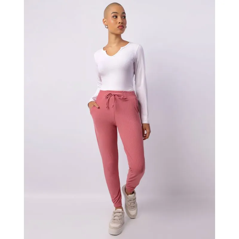 Calça Feminina Jogger Canelada Rosa GG