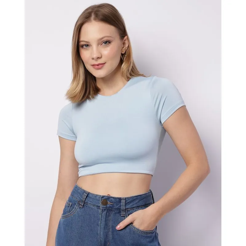 Blusa Feminina Cropped Suplex Manga Curta Azul G